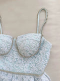 Modest A line Spaghetti Straps Light Skye Blue Lace Short Homecoming Dresses Birthday Outfit HZ1024