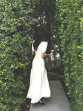 Sexy Mermaid Short Sleeves White Ankle Length Prom Dress Formal Dresses With Bow HZ1024