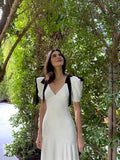 Sexy Mermaid Short Sleeves White Ankle Length Prom Dress Formal Dresses With Bow HZ1024