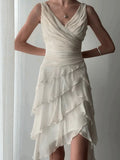 Sexy High Low V Neckline Chiffon Ivory Prom Dress Formal Dresses HZ1024