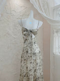 Modest A line Spaghetti Straps Long Floral Chiffon Prom Dress Evening Dresses HZ1024