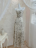 Modest A line Spaghetti Straps Long Floral Chiffon Prom Dress Evening Dresses HZ1024