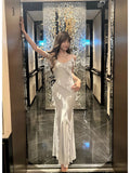 Modest Sheath Spaghetti Straps Chiffon Long Prom Dresses Evening Dress With Ruffles HZ1024