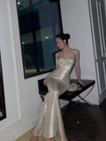Modest Sheath Spaghetti Straps Backless Long Prom Dresses Evening Dress HZ1024