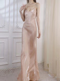 Modest Sheath Spaghetti Straps Pink Long Prom Dresses Evening Dress HZ1024