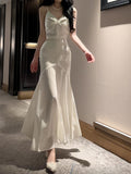 Modest Sheath Spaghetti Straps Ivory Long Prom Dresses Evening Dress With Ruffles HZ1024