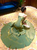 Pretty Sheath Spaghetti Straps Green Ruffles Long Prom Dresses HZ1024