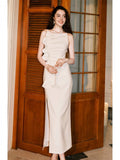 Pretty Sheath Spaghetti Straps White Ruffles Long Prom Dresses HZ1024