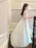 Sexy A line Straps Sleeveless White Chiffon Long Prom Dresses HZ1024