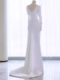 Vintage Mermaid Long Sleeves White Satin Long Wedding Dresses HZ1024
