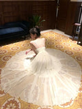 Classy A Line Spaghetti Straps Ivory Long Prom Dresses Evening Dress With Layers HZ1024