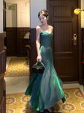 Vintage Sheath Spaghetti Straps Sleeveless Green Long Prom Dresses Evening Dress HZ1024