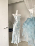Classic Sheath Spaghetti Straps Floral Long Prom Dress With Ruffles HZ1024