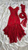 Sexy Sheath Spaghetti Straps Sleeveless Red Chiffon Prom Dresses Evening Gowns HZ1024