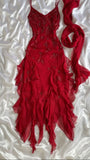 Sexy Sheath Spaghetti Straps Sleeveless Burgundy Prom Dresses Evening Gowns HZ1024