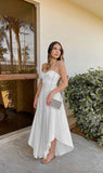 Pretty High Low Sweetheart Chiffon White Prom Dresses Birthday Party Dress HZ1024