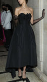 Fancy High Low Sweetheart Black Satin Prom Dress With Flower HZ1024