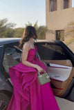 Fancy Ball Gown Strapless Hot Pink Long Prom Dresses Evening Dress HZ1024