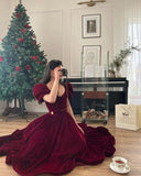 A-Line V-Neck Velour Homecoming Dresses Puff Short Sleeves Beads Elegant Prom Dresses Party Dress HZ1024