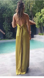 Modest Sheath Spaghetti Straps Gold Long Prom Dresses Evening Dress HZ1024