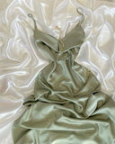 Pretty A Line Spaghetti Straps Mint Green Silk Satin Prom Dresses Long Evening Dress HZ1024