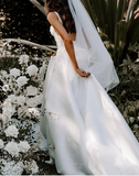 Elegant A Line Spaghetti Straps Long Satin White Prom Dresses Evening Dress HZ1024