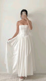 Elegant A Line Spaghetti Straps Long White Chiffon Prom Dresses Evening Dress HZ1024