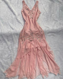 Elegant A Line V Neckline Pink Chiffon Long Prom Dress With Silver Beads HZ1024