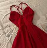 Gorgeous A Line Spaghetti Straps Red Knee Length Prom Dresses Evening Dress Wedding Guest Dress HZ1024