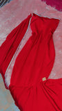 Vintage Mermaid One Shoulder Long Sleeve Red Prom Dresses Evening Gowns HZ1024