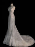 Fairytale Mermaid Spaghetti Straps Wedding Dresses Glittering Straps Backless Wedding Dress HZ1024