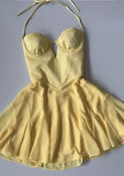 16th Birthday A Line Halter Yellow Homecoming Dresses Short Mini Birthday Dress HZ1024