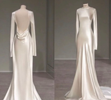 Fairytale With Long Sleeves And Open Back Satin Wedding Dress HZ1024