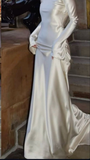 Fairytale With Long Sleeves And Open Back Satin Wedding Dress HZ1024