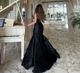 Classy Mermaid Strapless Sleeveless Satin Black Long Prom Dresses Evening Dress HZ1024