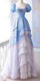 Chic Ball Gown Sweetheart Blue Long Prom Dresses With Layers Party Dress HZ1024