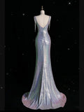 Sexy Women Square Collar Bead Tassel Long High Slit Mermaid Prom Dresses HZ1024