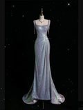 Sexy Women Square Collar Bead Tassel Long High Slit Mermaid Prom Dresses HZ1024