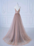 Elegant A-Line Spaghetti Straps Tulle Long Prom Dress Evening Dress HZ1024
