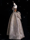 Pretty Ball Gown Strapless Floral Satin Long Prom Dress Evening Dresses With Bowknot HZ1024