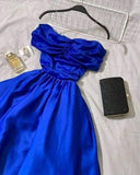 Sexy A line Off The Shoulder Royal Blue Prom Dress With Pleated Long Satin Prom Dresses Party Dress HZ1024