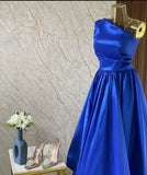 Classy A Line One Shoulder Royal Blue Pleated Party Dress Prom Dresses Evening Dress HZ1024