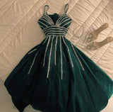 Elegant A Line Spaghetti Straps Dark Green Long Prom Dress Evening Dresses HZ1024