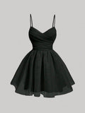 Cute A line Spaghetti Straps Chiffon lack Ruffles Homecoming Dress Short Birthday Outfits HZ1024