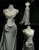 Vintage Mermaid Strapless White Satin Long Wedding Dresses With Ruffles HZ1024