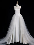 Chic Sheath Spaghetti Straps Sleeveless White Satin Wedding Dresses With Ruffles HZ1024