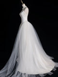 Chic Sheath Spaghetti Straps Sleeveless White Satin Wedding Dresses With Ruffles HZ1024
