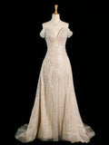 Vintage Sheath Off The Shoulder Sequin Champagne Wedding Dresses With Beads HZ1024