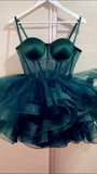Tulle Spaghetti Straps Short Green Homecoming Dress Cocktail Dress HZ1024