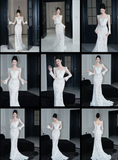 Vintage Mermaid White Lace Long Sleeves Long Wedding Dresses HZ1024